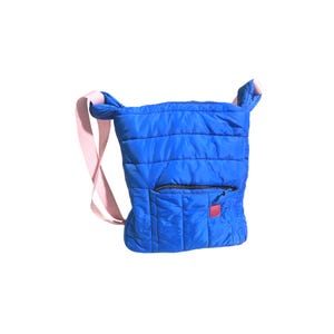 Unisex Messenger Bag, Upcycled Puffer Purse, Sustainable Blue Bag