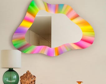 Colorful Asymmetrical Wall Mirror: Pattern Printed Irregular Mirror