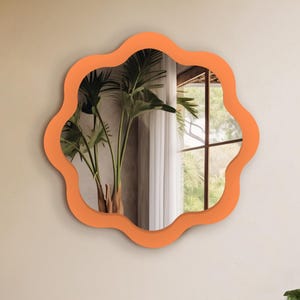 Orange Flower Mirror: Asymmetrical Wood Wall Decor