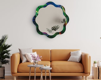 Colored Glass Mirror for Entryway , Mirror Wall Decor Modern