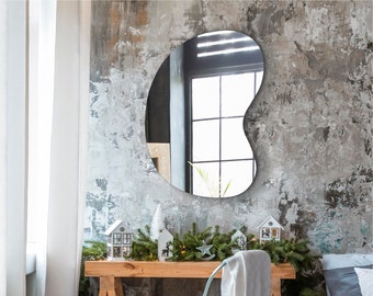 Asymmetrischer Spiegel für Wohnzimmer, Bohnenform-Spiegel, unregelmäßiger Spiegel-Wanddekor, Spiegel Wohndekor-Kunst