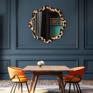 Leopard Print Mirror for Wall , Mirror for Living Room Over Fireplace , Asymmetrical Bedroom Mirror Over Bed , New Home Gift