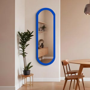 Cobalt Blue Oval Mirror Wall Decor , Full Length Oval Bathroom Mirror , Elegant Bedroom Wall Mirror , Pill Shaped Mirror