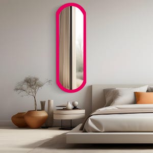 Pink Full Length Mirror for Wall , Horizontal Mirror for Bathroom , Oval Mirror Enterance ,  Wedding Gift for New Home