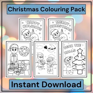 Christmas Elf Colouring Pages, Kids Coloring Sheets, Digital Download Colouring