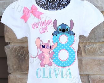 Stitch and Angel Birthday Shirt, Stitch Birthday Tee, Lilo Party Shirt, Custom Girls Tee,