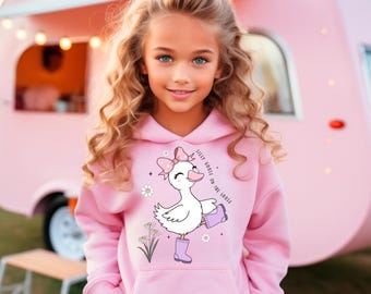 Cute Girls Hoodie - Silly Goose on the Loose Hooded Sweatshirt, Fun Kids Pullover, Cozy Children's Hoodie, Playful Graphic Top for Girls