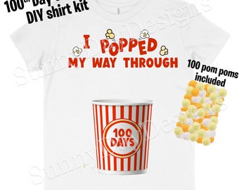 100th Day of School DIY Popcorn Shirt Kit, 100th Day of School Shirt, 100th Day of Kindergarten, 100 Days of School Shirt