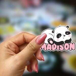 Personalized Kawaii Panda Sticker, Panda Water Bottle Sticker, Panda Laptop Sticker, Panda Stickers, Custom Stickers Vinyl