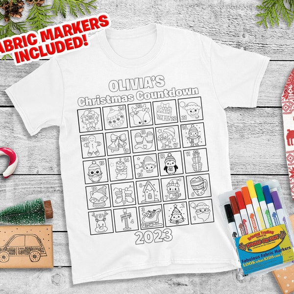 Kids Advent Calendar T-shirt, Advent Calendar Shirt, Kids Christmas Coloring Shirt