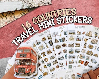 Travel Stickers | Country Sticker Sheets | Italy Spain Japan France Greece Portugal Travel Journal Stickers | Planner & Scrapbook Stickers