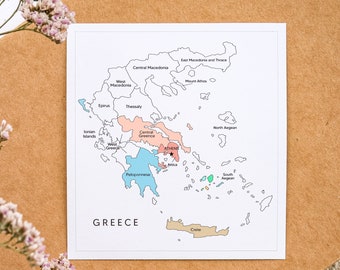 Greece Map Sticker, Travel Tracker Map Sticker, Greece Travel Map, Color In Map, Greece Outline Map Sticker for Travel Journal and Planner