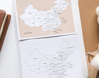 China Map with Provinces Sticker | Black White China Map | China Tracker Map Sticker | China Travel Tracker Map | Country Map Stickers