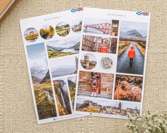 Scotland Sticker Sheets With Highland Cow, Scottish Kilt, Edinburgh, Isle of Skye and More. Scotland Travel Gift. Ideal For Travel Journal