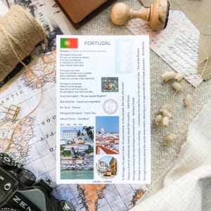 Stickerset Portugal – Portugese vlag, Portugese kaart, Portugese basiszinnen, reiscitaten, fotostickers Portugal voor reisdagboeken