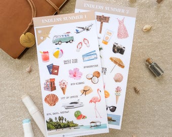 Summer Sticker Sheets – Summertime Stickers, Summer Vacation Stickers, Travel Journal Stickers, Tropical Vibes Stickers, Seasonal Stickers