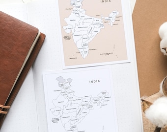 India States Map Sticker | India Map Tracker Sticker | Travel Tracker Map | India Travel Map | Country Map Stickers | White Black Map