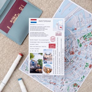 Kit d'autocollants Amsterdam - drapeau des Pays-Bas, carte d'Amsterdam, citations de voyage, autocollants néerlandais, autocollants photo Amsterdam pour carnet de voyage