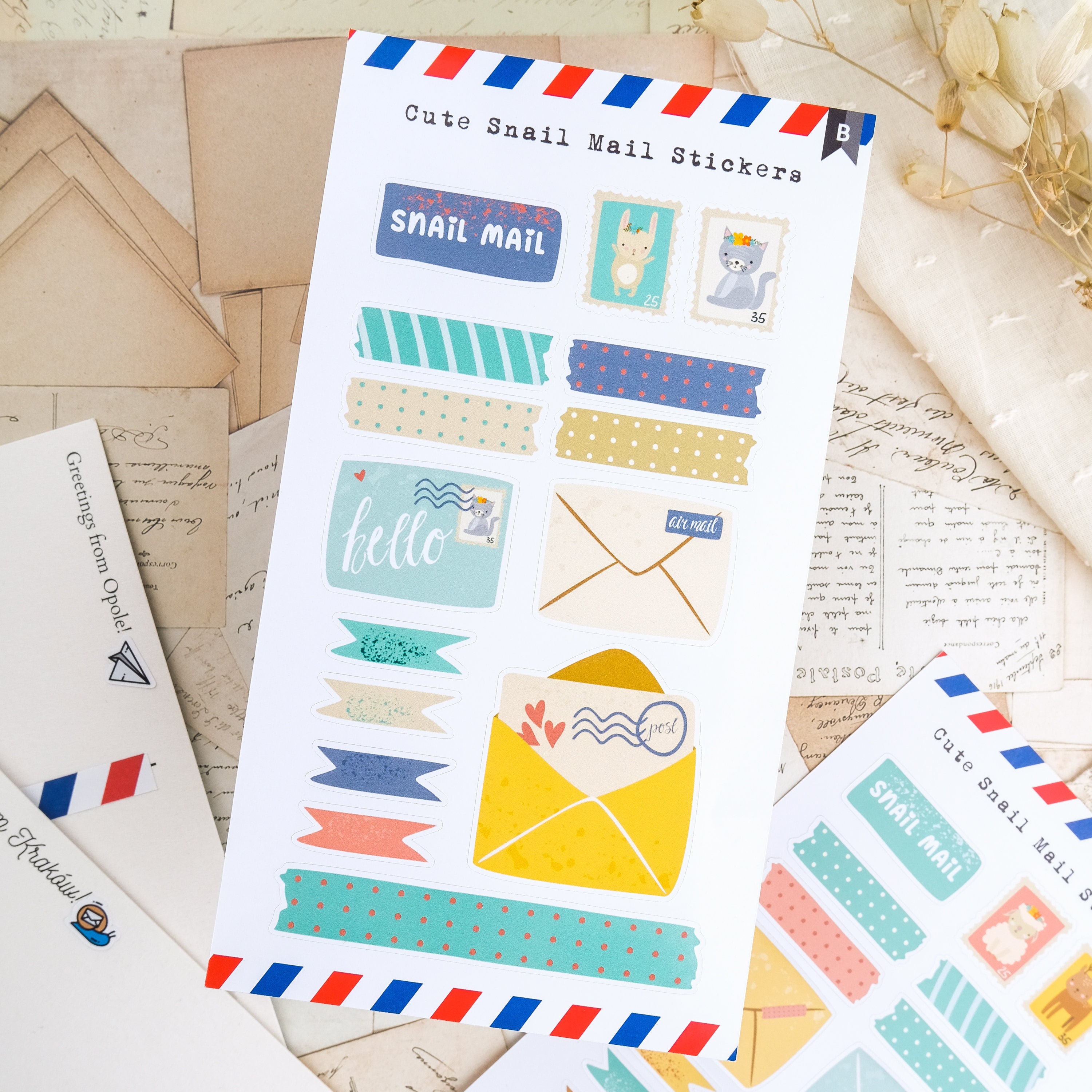 Cute Snail Mail Stickers, Washi Strips Stickers, Mini Stamp Stickers ...