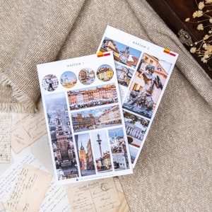 Stickers Warschau, stickers Polen, reisstickers, vakantiestickers, reisdagboek, Poolse monumentenstickers, cadeau reisliefhebber