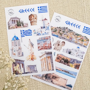 Feuille d'autocollants de voyage Greece Essentials pour scrapbooking, journal et agenda - Cadeau parfait pour les amateurs de voyages et les amoureux de la Grèce