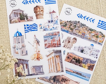 Greece Essentials Travel Sticker Sheet For Scrapbook, Journal and Planner - Perfect Gift for Travel Enthusiast and Greece Lover