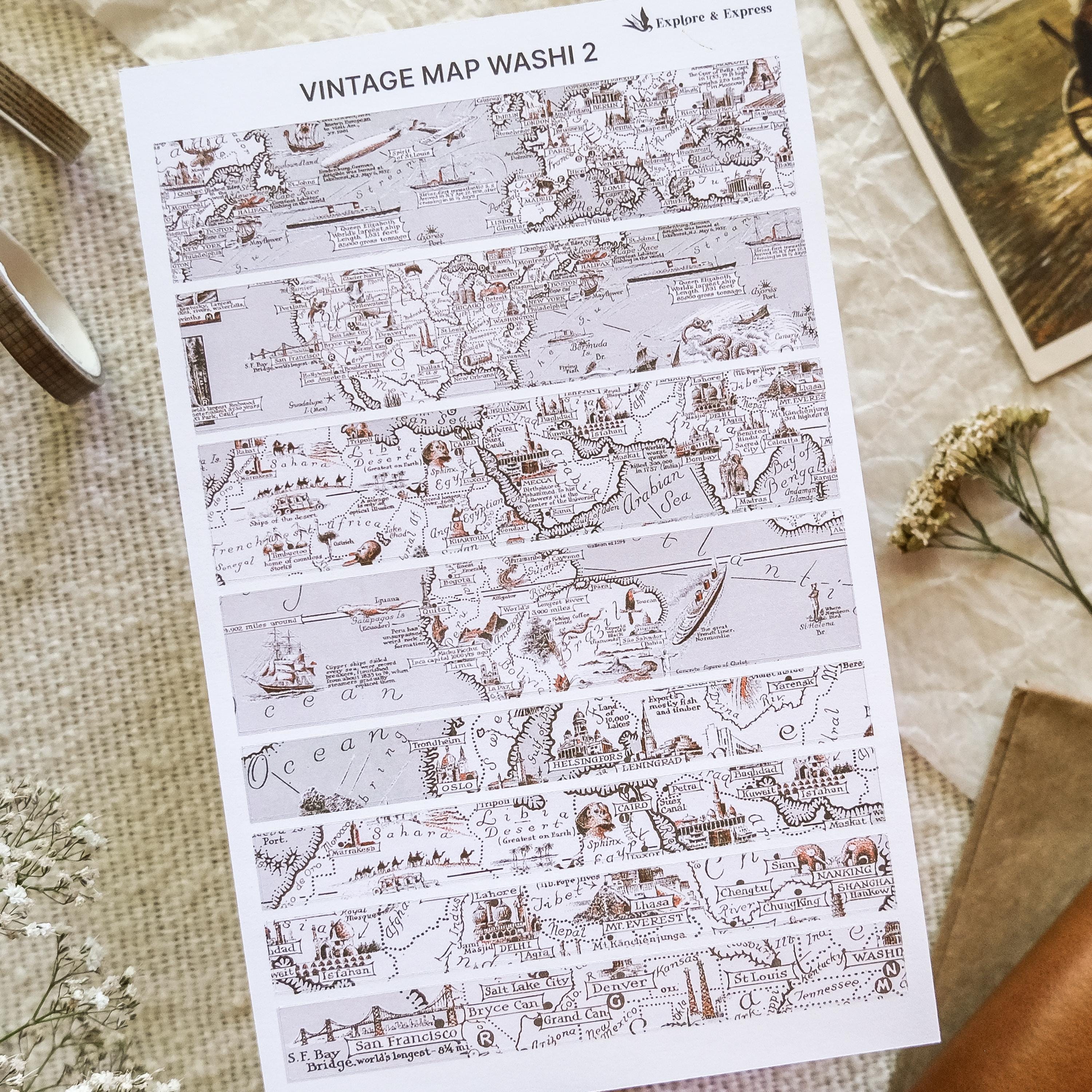 Vintage Map Washi Strips – Map Washi Stickers, Ephemera for Junk ...