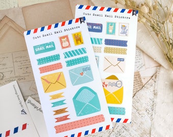 Pegatinas lindas de Snail Mail, pegatinas con tiras washi, pegatinas con mini sellos, pegatinas de Happy Mail, pegatinas de Postcrossing, pegatinas de amigos por correspondencia