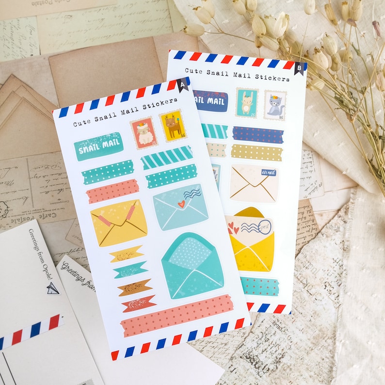 Cute Snail Mail Stickers, Washi Strips Stickers, Mini Stamp Stickers