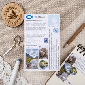 Kit adesivi Scozia per diari di viaggio - Bandiera scozzese, mappa della Scozia, frasi scozzesi, citazioni di viaggio e adesivi fotografici della Scozia
