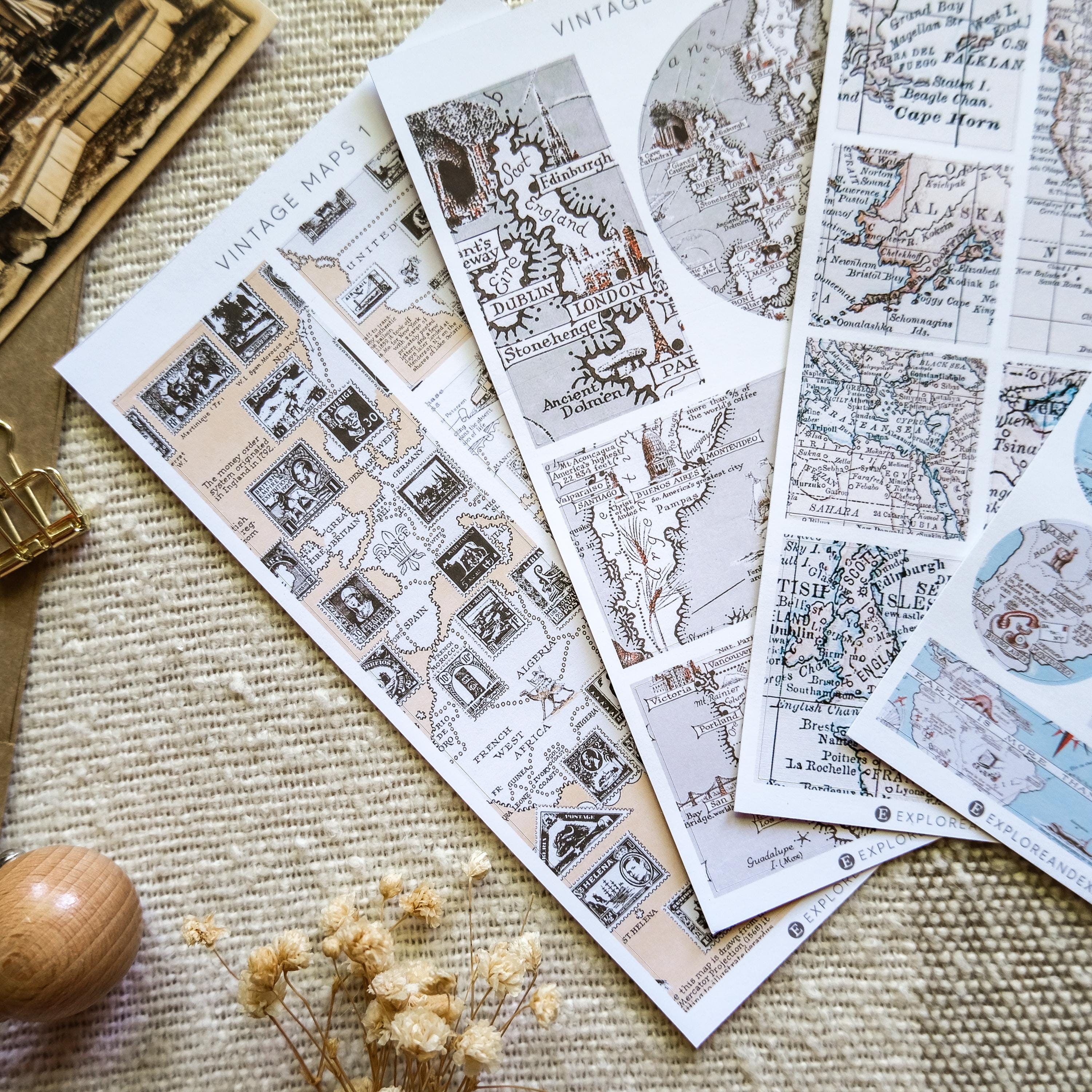 Vintage Map Stickers – Old Map Sticker Sheet, Travel Journal, Scrapbook ...