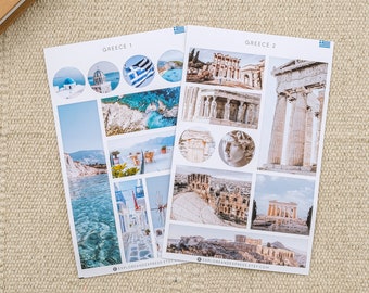 Griekenland reisstickers, oude Griekse kunst, Griekse mythologie, vakantiestickers, Griekse geschenken, reiscadeaus voor haar, Griekse stickers voor dagboek