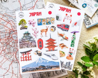 Reseklistermärken för Japan för dagbok, Japanska klistermärken, Landmärken i Japan, Perfekt present till Japanälskare, Reseklistermärken för Japan