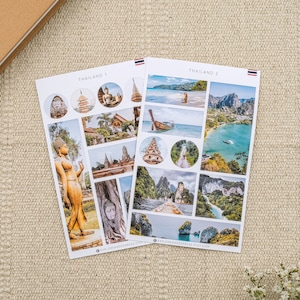 Feuilles d'autocollants pour carnet de voyage de vacances en Thaïlande, autocollants de vacances, autocollants d'été en Thaïlande, cadeaux Thaïlande, autocollants Wanderlust