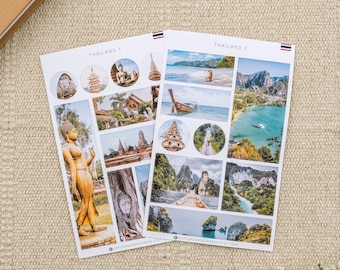 Thailand Vacation Travel Journal Sticker Sheets, Holiday Stickers, Thailand Summer Stickers, Thailand Gifts, Wanderlust Stickers