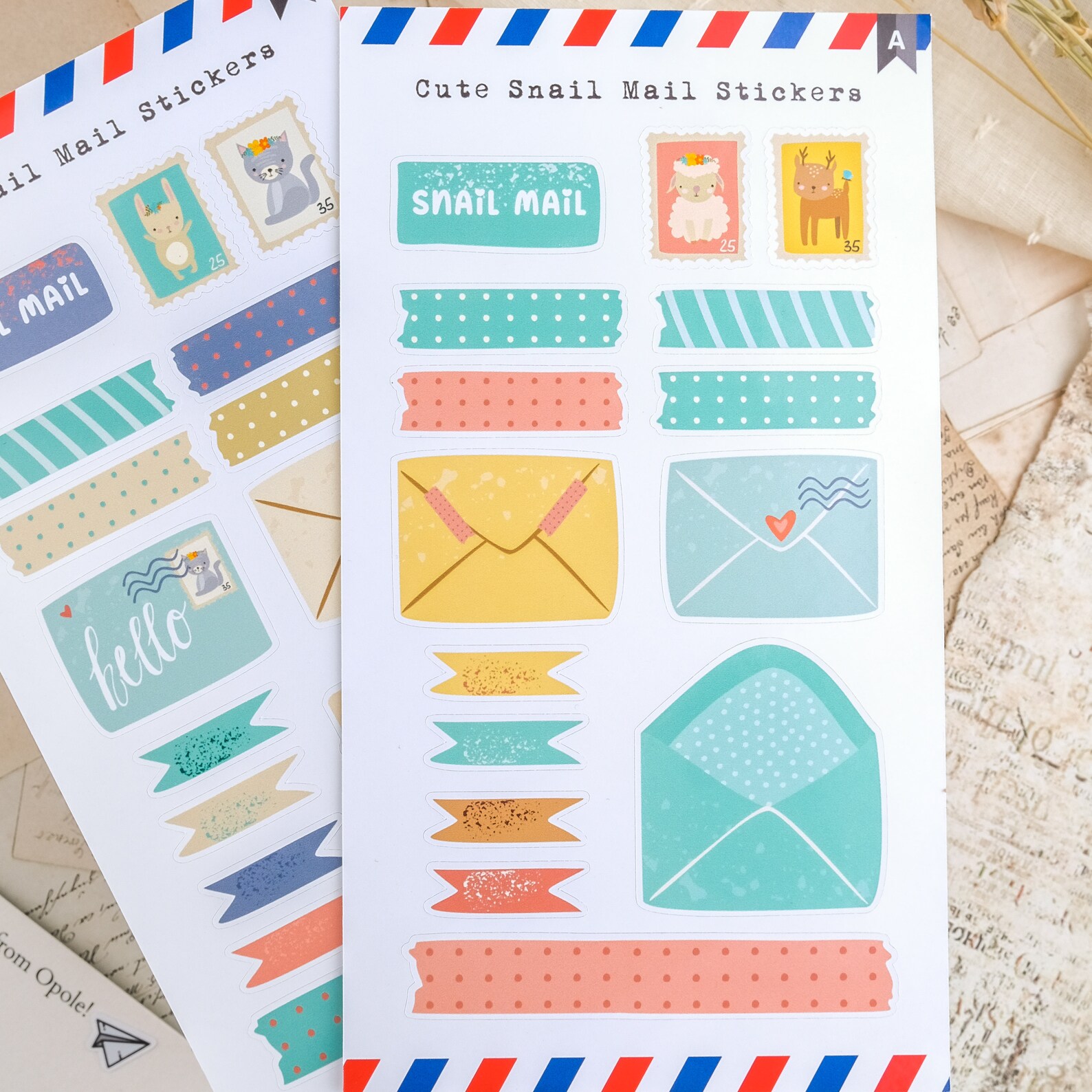 Cute Snail Mail Stickers, Washi Strips Stickers, Mini Stamp Stickers ...