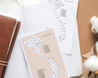 Vietnam Regions Map Sticker | Vietnam Travel Tracker Map | White Black Vietnam Map | Country Map Sticker for Travel Journals
