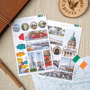 Adesivi Irlanda, Adesivi Dublino, Adesivi di viaggio, Diario di viaggio, Punti di riferimento di Dublino, Adesivi per le vacanze, Adesivi per le città, Adesivi irlandesi