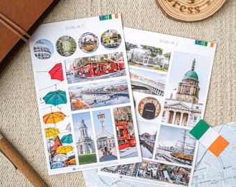 Adesivi Irlanda, Adesivi Dublino, Adesivi di viaggio, Diario di viaggio, Punti di riferimento di Dublino, Adesivi per le vacanze, Adesivi per le città, Adesivi irlandesi