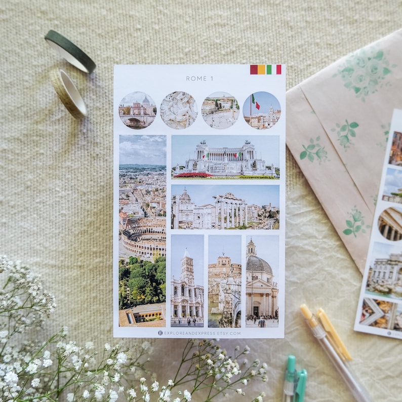 Rome Sticker Sheets – Italy Landmarks, Colosseum, Trevi Fountain ...