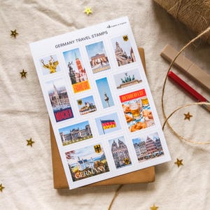 Duitsland reisstempelstickers, Duitsland monumenten, reisstickers, Duitsland stickers, decoratieve stempelstickers, cadeau voor reizigers