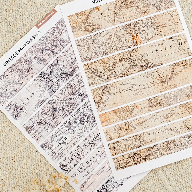 Vintage Map Washi Sticker Sheet for Junk Journal Ephemera Vintage Washi ...