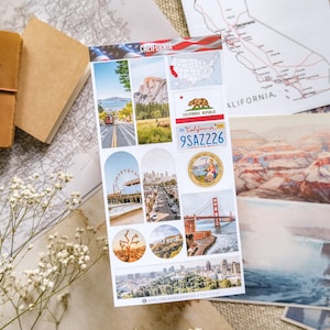 California Sticker Set With California State Map – California Landmarks, Travel Stickers, California Sacramento Stickers