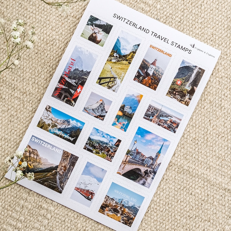 Swiss Stamp Stickers Travel Journal Switzerland Stamps Set Stickers for ...