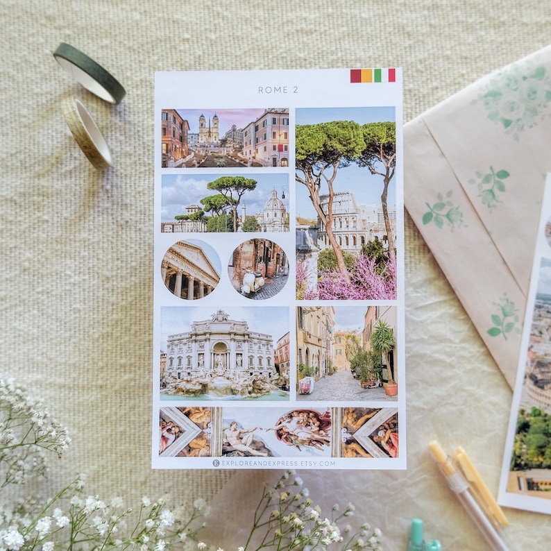 Rome Sticker Sheets – Italy Landmarks, Colosseum, Trevi Fountain ...