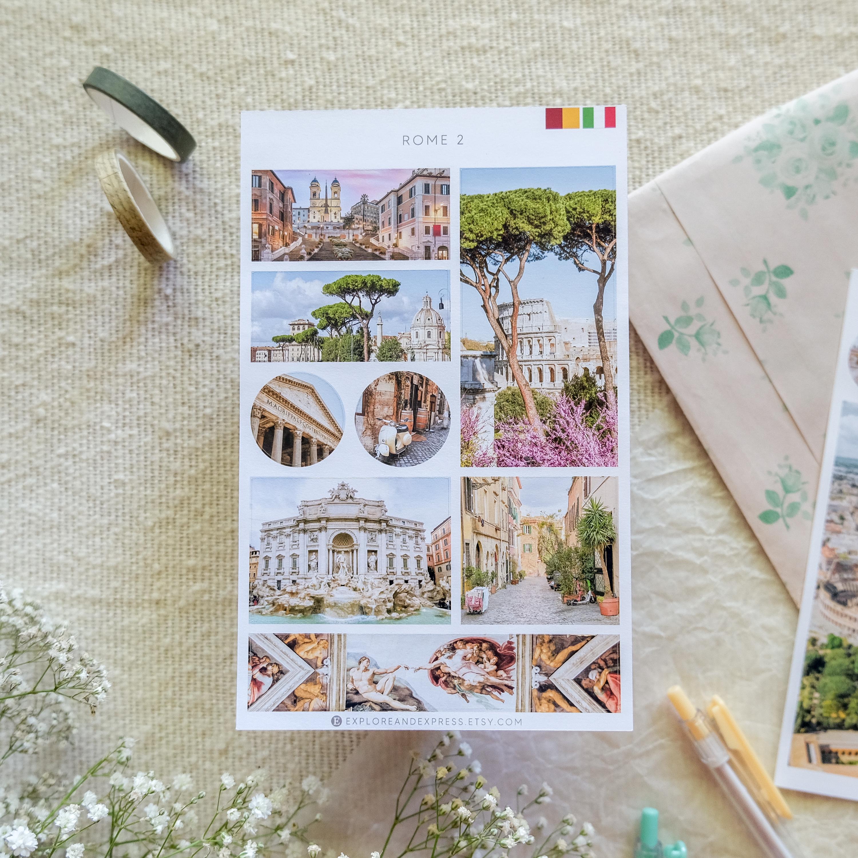 Rome Sticker Sheets – Italy Landmarks, Colosseum, Trevi Fountain ...