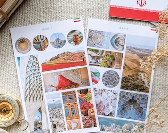 Iran Sticker Sheets, Travel Stickers, Persian Stickers, Iran Landmarks, Travel Journal Stickers, Middle East Stickers
