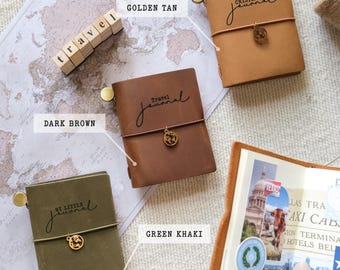 Mini Leather Travel Journal – Personalized Traveler's Notebook with Name, Pocket Notebook, Custom Travel Diary, Gift for Travel Lover