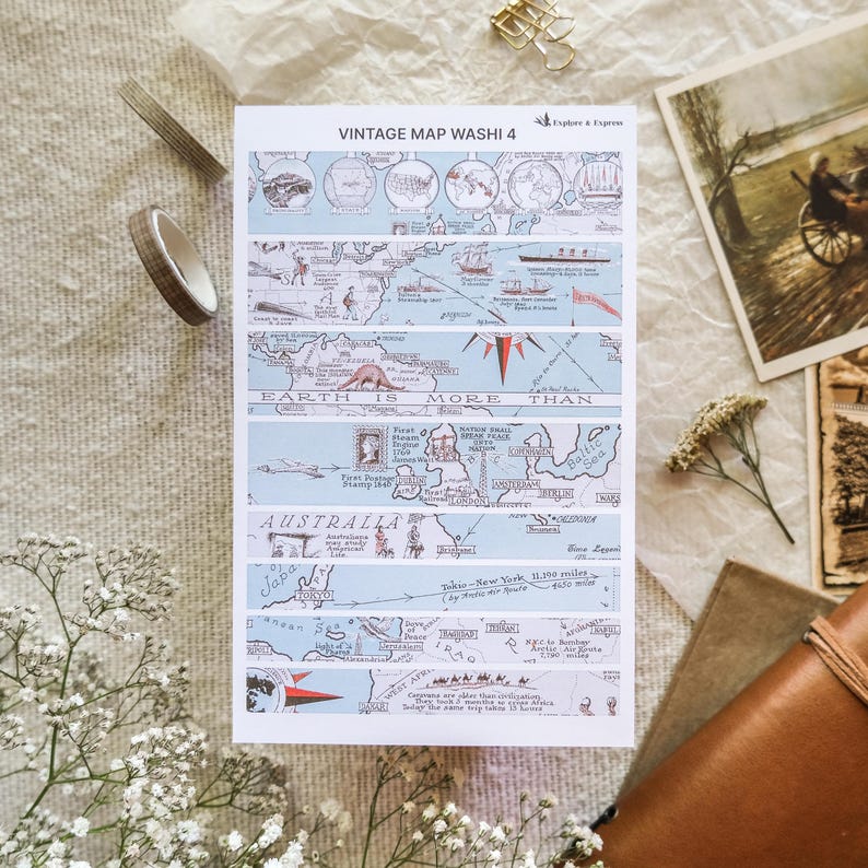Vintage Map Washi Strips – Map Washi Stickers, Ephemera for Junk ...