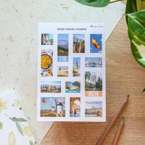 Spanje reisstempelstickers – Spaanse monumentenstickers, Spanje dagboekstickers, Spanje postzegelstickers, Spaanse postzegels, reisstickers